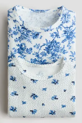 Lot de 2 bodies en pointelle avec imprimé fleuri - Blanc/fleuri