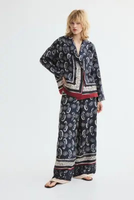 Blazer imprimé à fermeture croisée - Bleu marine/motif cachemire