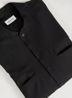 Murano Collar Overshirt in Black Fine Stripe Serge