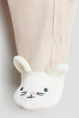 Pyjama en velours avec pieds - Rose ancien clair/lapin