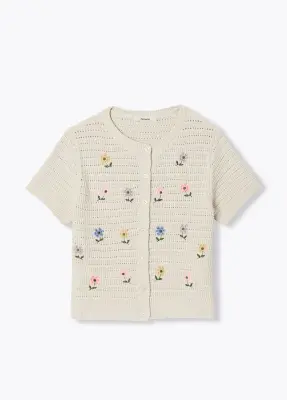 Cardigan brodé de fleurs Femme