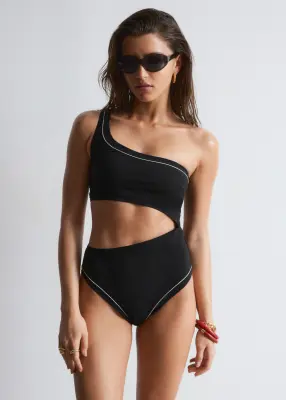 Maillot de bain asymétrique à découpes - Noir
