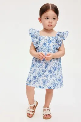 Robe empire en coton - Bleu/fleuri