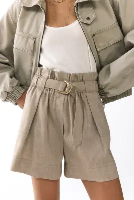 Short paper bag avec ceinture - Taupe clair