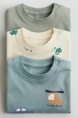 Lot de 3 T-shirts en coton - Turquoise/véhicules