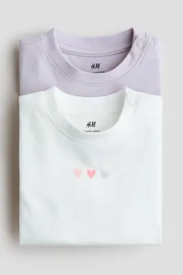 Lot de 2 T-shirts en coton - Violet clair/cœurs