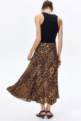 Jupe maxi en satin - Beige/imprimé léopard