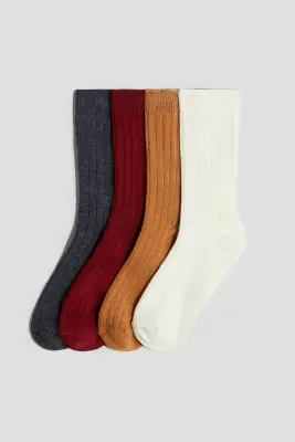 Lot de 4 paires de chaussettes en maille côtelée - Bleu marine/rouge foncé