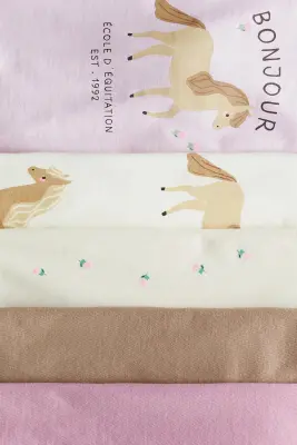 Lot de 5 T-shirts en coton - Rose clair/chevaux