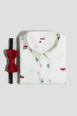Ensemble 2 pièces avec chemise et nœud papillon - Blanc/Noël