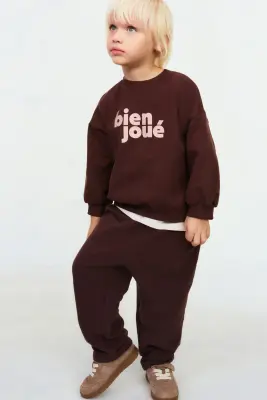 Pantalon jogger droit en coton - Marron
