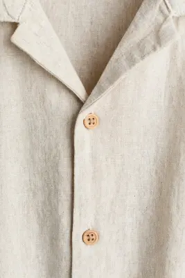Chemise en lin mélangé avec col cubain - Beige naturel