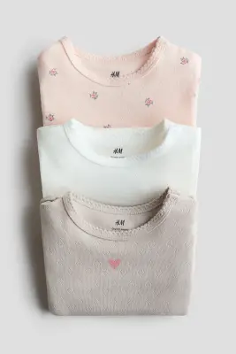 Lot de 3 bodies en coton - Beige/fleuri