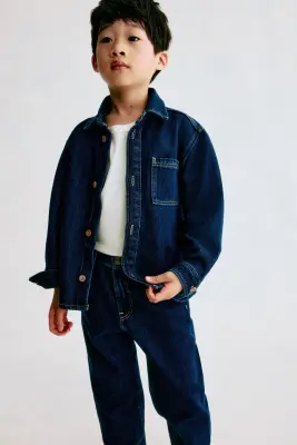 Jean effilé en coton mélangé - Bleu denim foncé