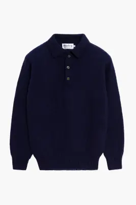 Pull col polo Shaggy Dog en laine - Bleu Marine