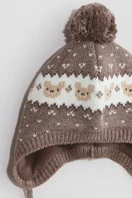 Bonnet à rabats d'oreilles avec doublure polaire - Marron/ours