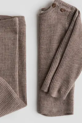 Ensemble 2 pièces en laine mérinos - Taupe foncé