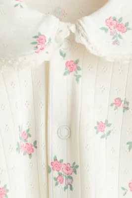 Pyjama en coton avec col - Blanc/fleuri