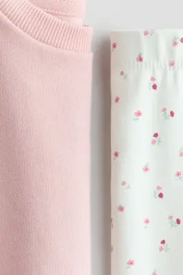 Ensemble 2 pièces en coton avec détails volantés - Rose clair/fleuri