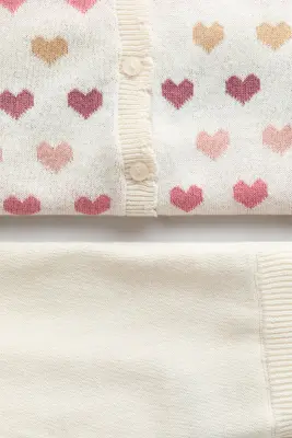 Ensemble 2 pièces en maille fine - Beige clair/cœurs