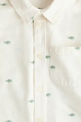 Chemise Oxford brodée - Crème/dinosaures