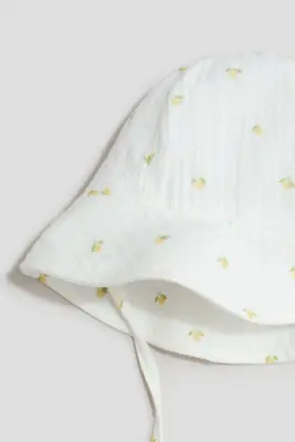 Chapeau de soleil en mousseline de coton - Blanc/citrons
