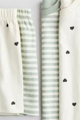 Lot de 2 pyjamas en coton - Crème/rayé