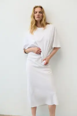 Slip skirt en lin mélangé - Blanc