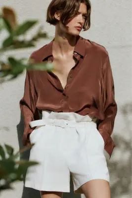 Short en viscose mélangée avec ceinture - Crème