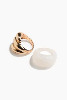 Lot de 2 bagues - Doré/blanc