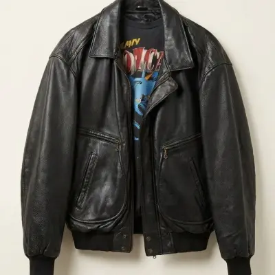 Veste aviateur en cuir noir