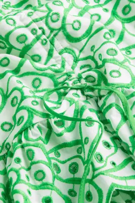 Jupe avec lien de serrage et broderie anglaise - Blanc/vert
