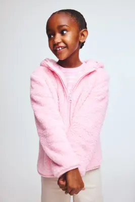 Veste à capuche zippée en tissu Teddy bear - Rose