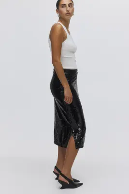 Jupe midi à sequins - Noir