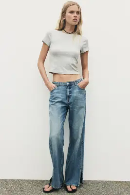 Wide Regular Waist Jeans - Bleu denim
