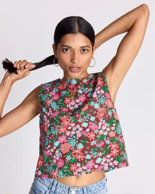 Top Roda imprimé Liberty rose et bordeaux
