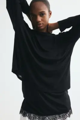 Top superposé avec dentelle - Noir