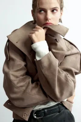 Veste à fermeture croisée avec col cheminée - Taupe