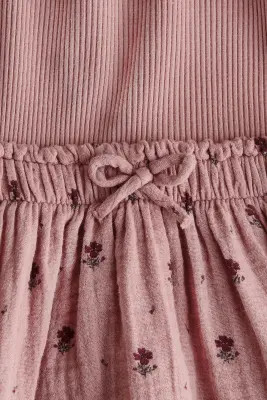 Robe en coton côtelé - Rose ancien/fleuri
