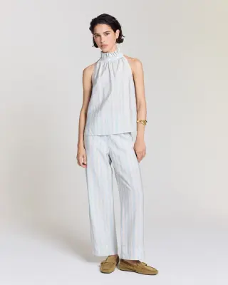 Pantalon Hollis rayures onde fond blanc