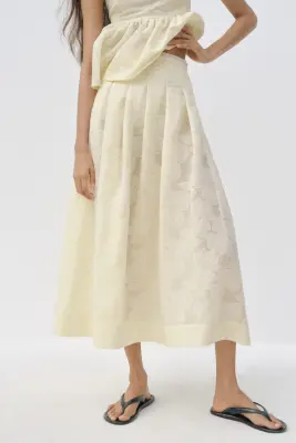 Jupe plissée en tissu jacquard - Jaune clair