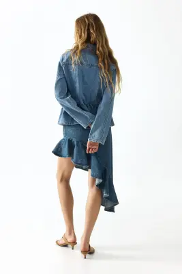 Jupe asymétrique en denim - Bleu denim