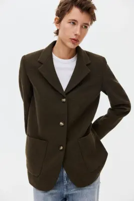 Blazer en laine mélangée - Vert kaki foncé