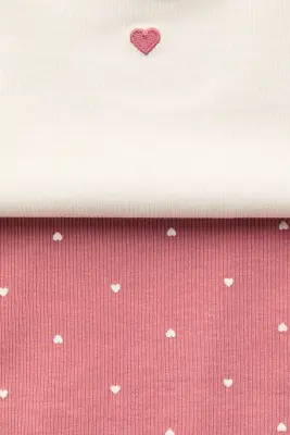 Lot de 2 tops en pointelle de coton - Rose/cœurs