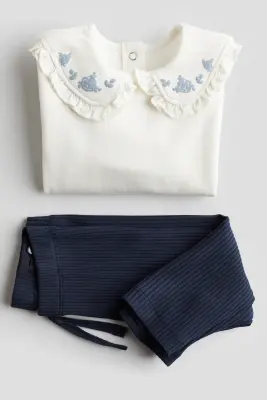 Ensemble 2 pièces avec sweat et legging - Blanc/bleu marine