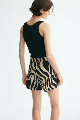 Short chic en lin mélangé - Noir/imprimé zèbre