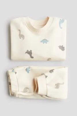 Ensemble 2 pièces en molleton imprimé - Beige clair/dinosaures