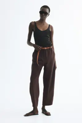 Pantalon barrel avec ceinture - Marron foncé