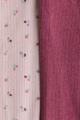 Lot de 2 leggings en coton côtelé - Rose ancien clair/fleuri