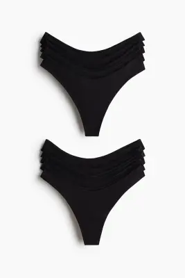 Lot de 10 culottes Thong en coton - Noir